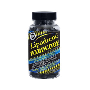 Bottle of Lipodrene Hardcore dietary supplement on a white background