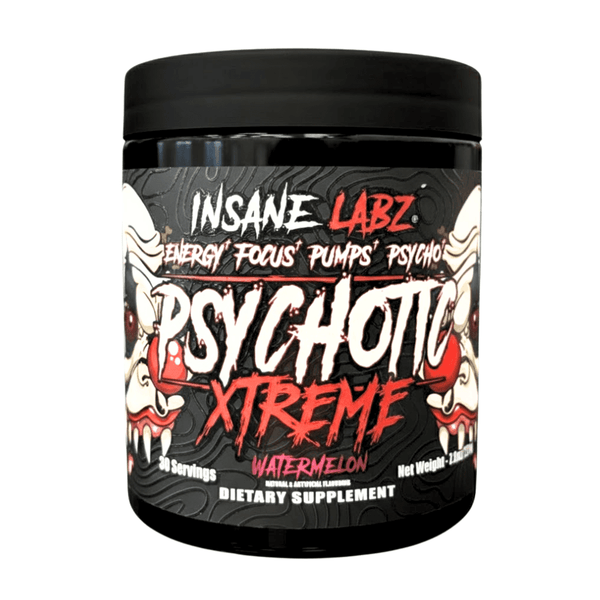 Insane Labz Psychotic Xtreme dietary supplement container on a white background