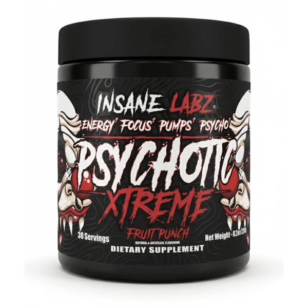 Insane Labz Psychotic Xtreme dietary supplement container on a white background