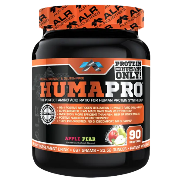 ALRI (ALR Industries) Humapro 90 Servings in the apple pear flavor on a white background.