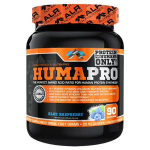 ALRI (ALR Industries) Humapro 90 Servings in the blue raspberry flavor on a white background.