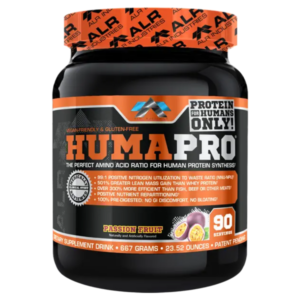 ALRI (ALR Industries) Humapro 90 Servings in the passion fruit flavor on a white background.