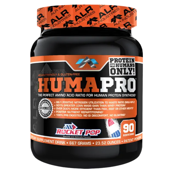 ALRI (ALR Industries) Humapro 90 Servings in the rocket pop flavor on a white background.