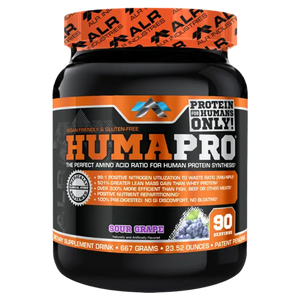 ALRI (ALR Industries) Humapro 90 Servings in the sour grape flavor on a white background.