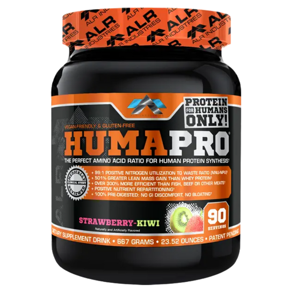 ALRI (ALR Industries) Humapro 90 Servings in the strawberry-kiwi flavor on a white background.