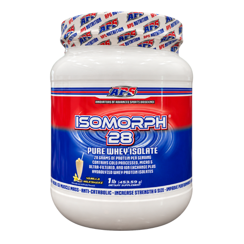APS Nutrition Isomorph 28 1lb tub in the Vanilla Milkshake flavor on a white background