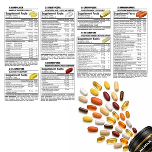 A complete list of each of Allmax Vitastack supplement facts on a white background.