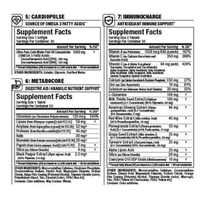 Supplement labels with various health benefits on a white background