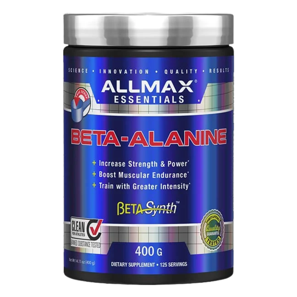 Allmax Essentials Beta-Alanine supplement container on a white background