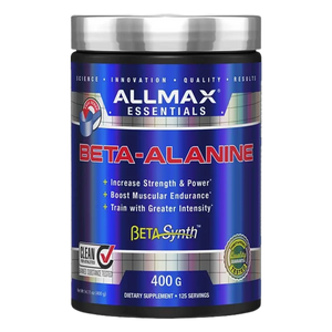 Allmax Essentials Beta-Alanine supplement container on a white background