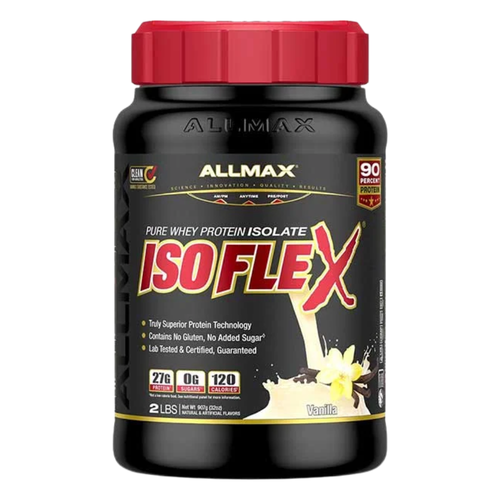 Allmax Nutrition IsoFlex Protein 2 Lbs in the vanilla flavor on a white background