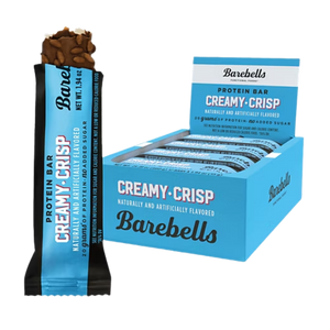 Barebells Creamy Crisp protein bar packaging on a white background