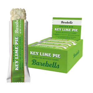 Barebells Key Lime Pie protein bar packaging on a white background