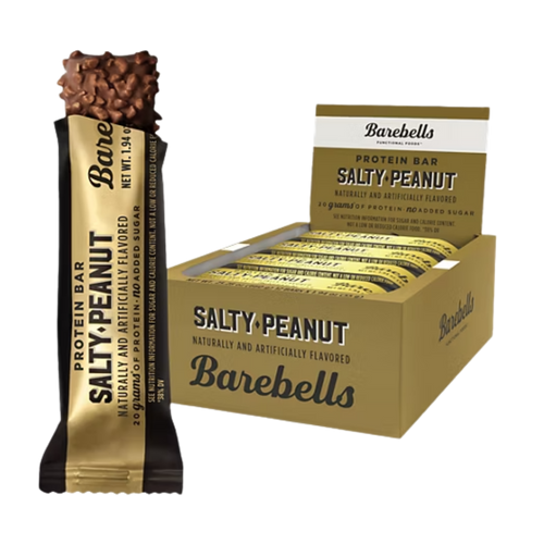 Barebells Salty Peanut protein bar packaging on a white background