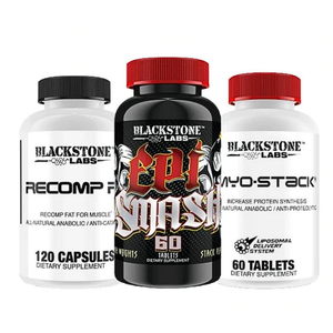 Three Blackstone Labs supplement bottles on a white background