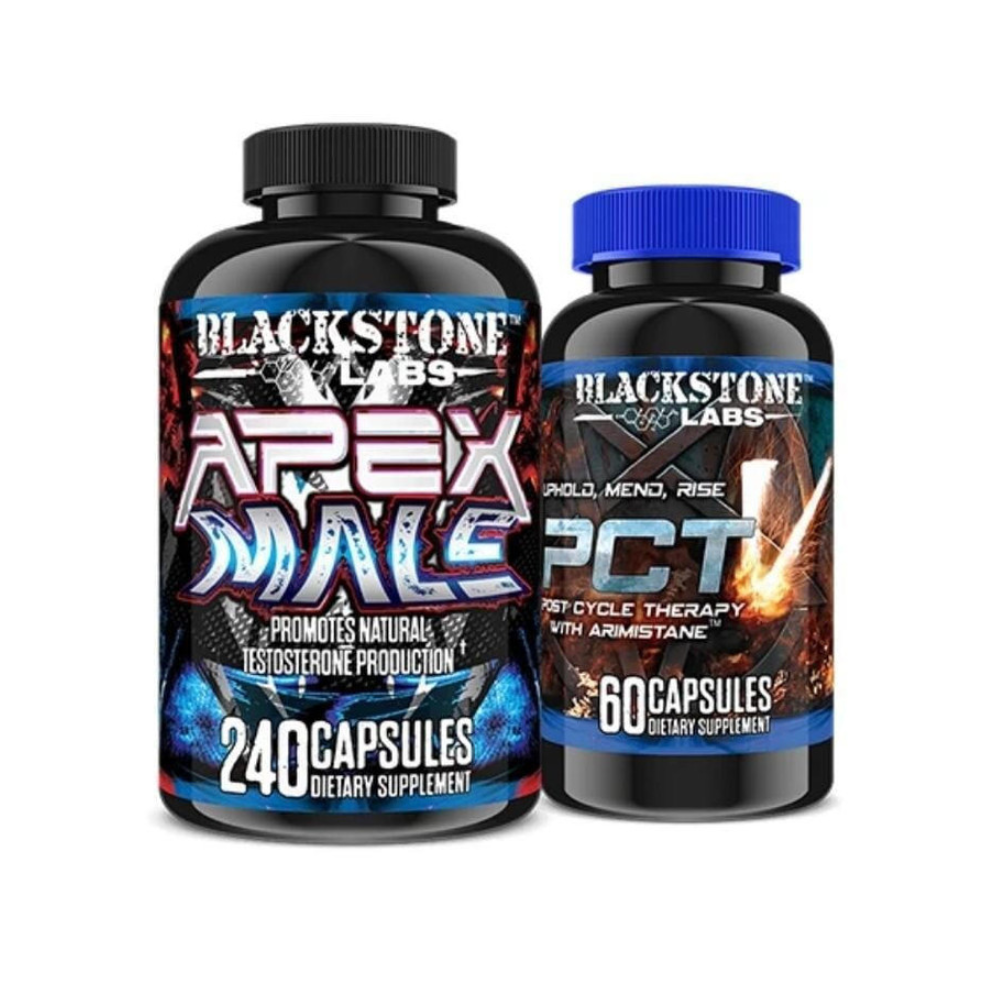 A bottle of Blackstone Labs apex Male and PCT-V on a white background.