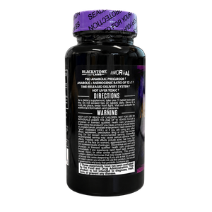 Blackstone Labs AbNORmal dietary supplement bottle, showing the back label and purple seal cap on a white background.