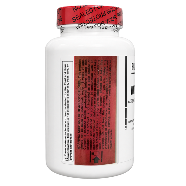  Blackstone Labs Adrenal Care 120 Tablets warnings listed on bottle.
