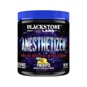 Blackstone Labs Anesthetized supplement container in the pineapple flavor on a white background