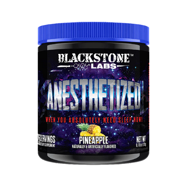 Blackstone Labs Anesthetized supplement container in the pineapple flavor on a white background