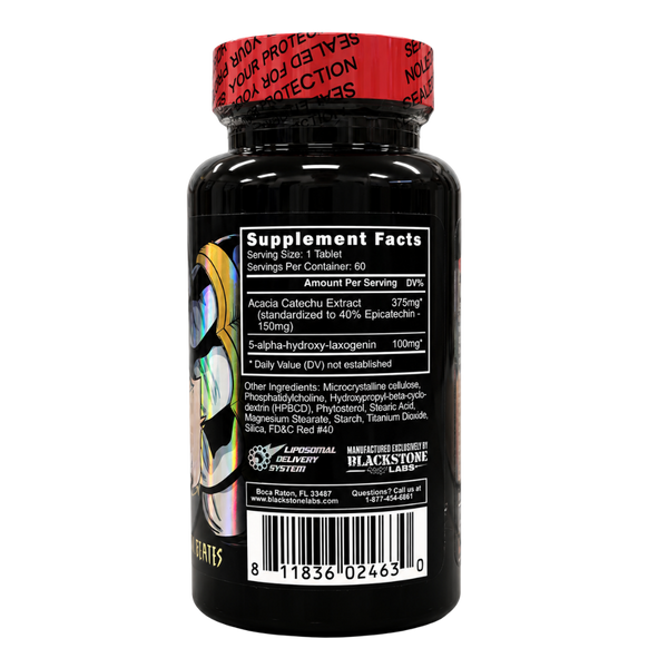 Blackstone Labs Epi-Smash supplement facts label displayed on the bottle with other ingredients listed.