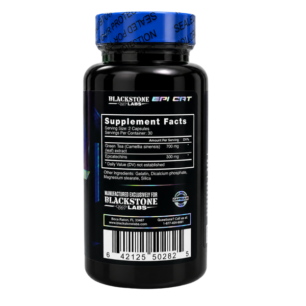 Blackstone Labs Epi Cat supplement facts on the bottle on a white background