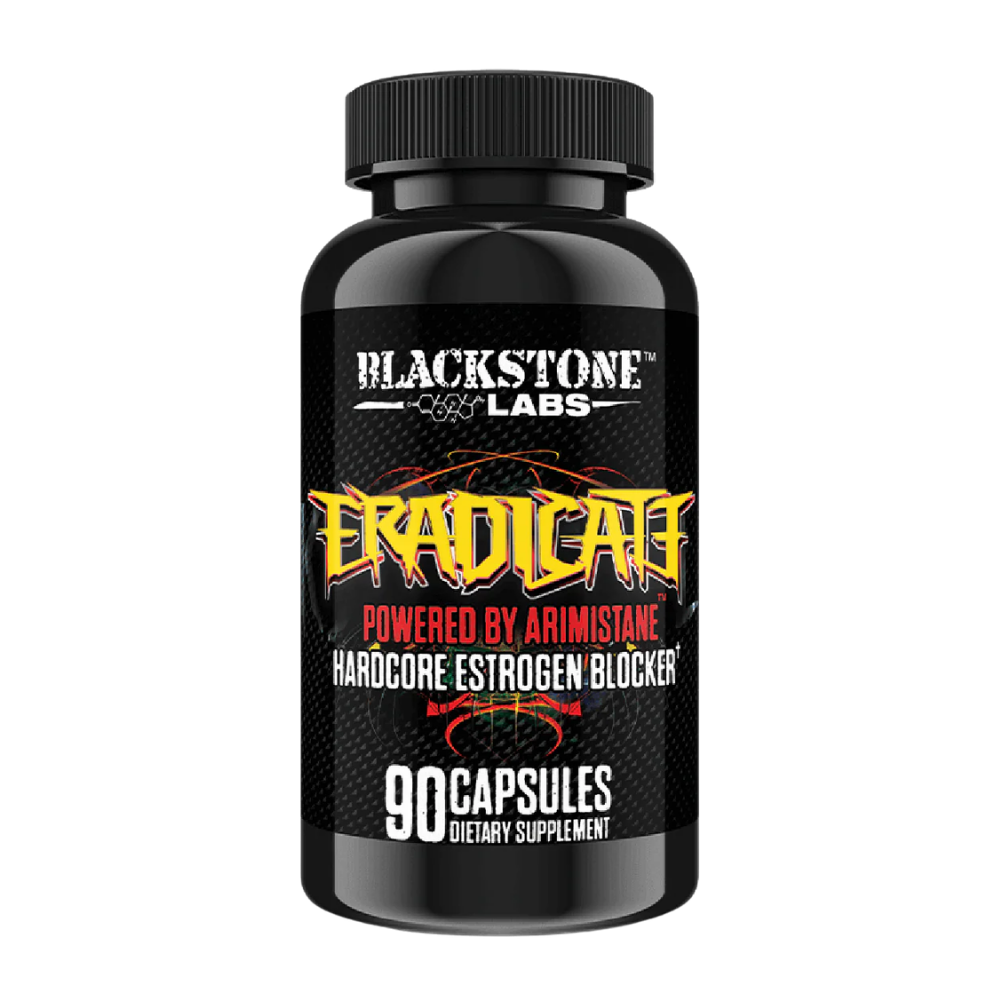 Blackstone Labs Eradicate supplement bottle on a white background