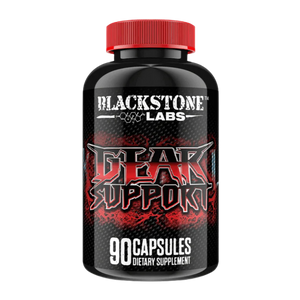 Blackstone Labs Gear Support dietary supplement bottle on a white background