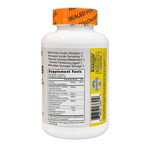 Blackstone Labs GlycoLog supplement facts on the bottle on a white background.