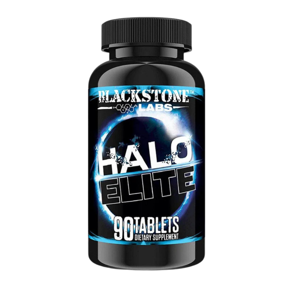 Blackstone Labs Halo Elite supplement bottle on a white background