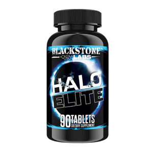 Blackstone Labs Halo Elite supplement bottle on a white background