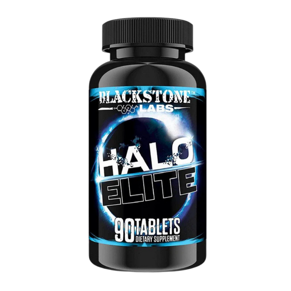 Blackstone Labs Halo Elite supplement bottle on a white background