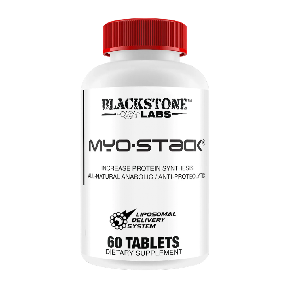 Blackstone Labs Myo-Stack bottle with a red cap on a white background.