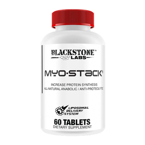 Blackstone Labs Myo-Stack bottle with a red cap on a white background.