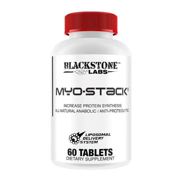 Blackstone Labs Myo-Stack bottle with a red cap on a white background.