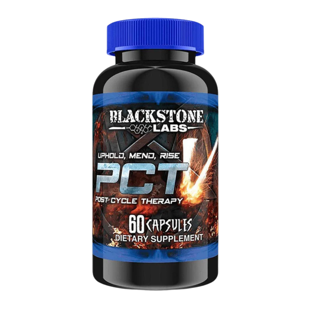 Blackstone Labs PCT Post Cycle Therapy supplement bottle on a white background