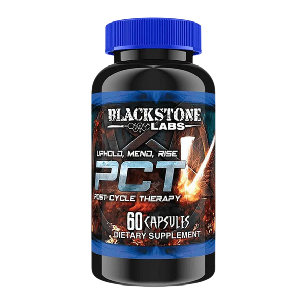 Blackstone Labs PCT Post Cycle Therapy supplement bottle on a white background