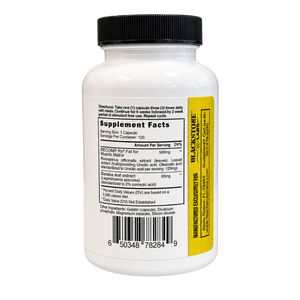 Blackstone Labs Recomp Rx supplement fact label on the bottle on a white background