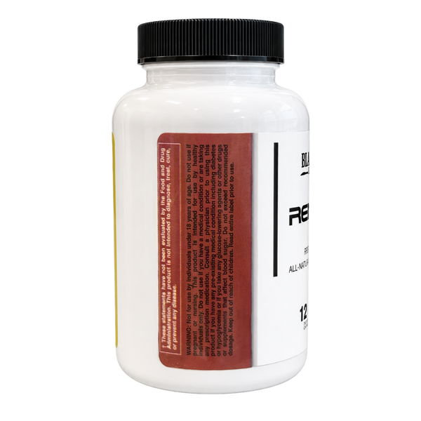 Blackstone Labs Recomp Rx warnings on the bottle on a white background