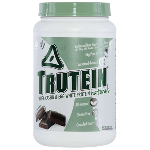 Trutein protein powder container on a white background