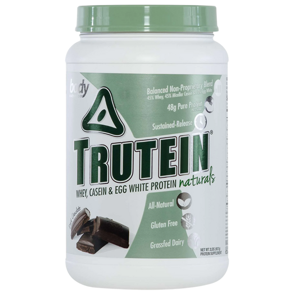 Trutein protein powder container on a white background