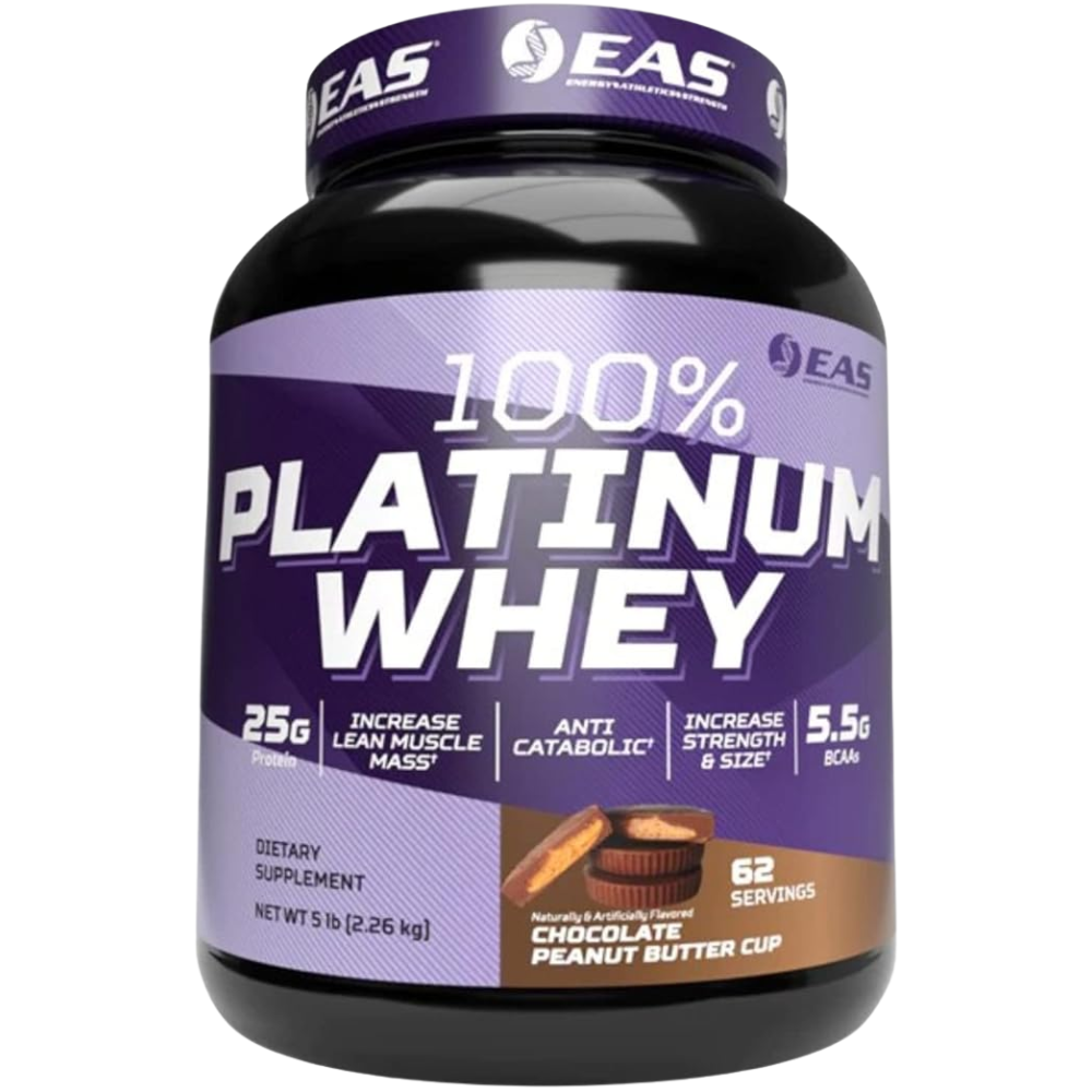 CLEARANCE: EAS 100% PLatium Whey Chocolate PB Cup 5lbs EXP 01/2026