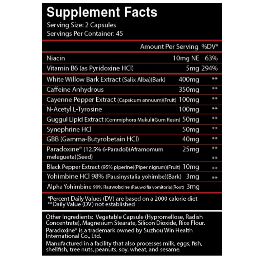 A black bottle of Exoshred dietary supplement capsules with a red and black label featuring a Spartan helmet graphic and white stylized text.
