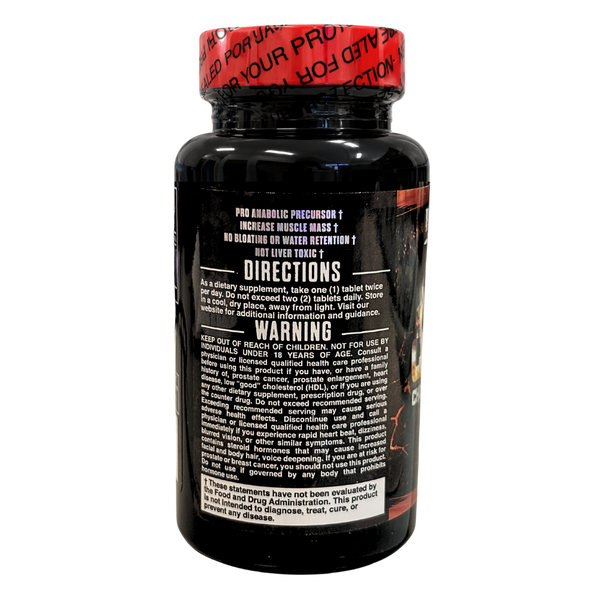 Blackstone Labs Chosen 1 directions and warnings listed on bottle on a white background.
