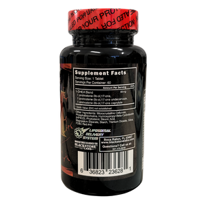 Blackstone Labs Chosen 1 supplement facts listed on bottle on a white background.
