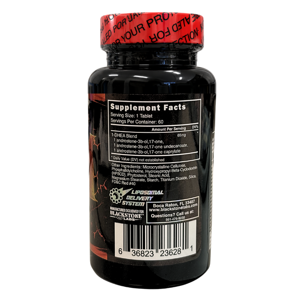 Blackstone Labs Chosen 1 supplement facts listed on bottle on a white background.