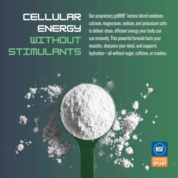 CleanForm Nutrition goBHB extra facts about the product with an image of a scooper filled with the gobhb powder