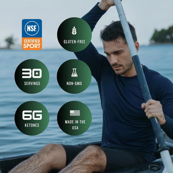 CleanForm Nutrition goBHB extra facts about the product with a nature background