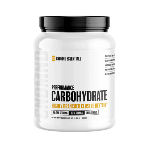 Supplement container labeled 'Performance Carbohydrate' by Condemned Labz on a white background