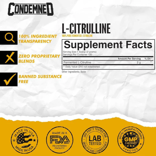 Condemned Labz L-Citrulline 120 Servings Supplement Facts
